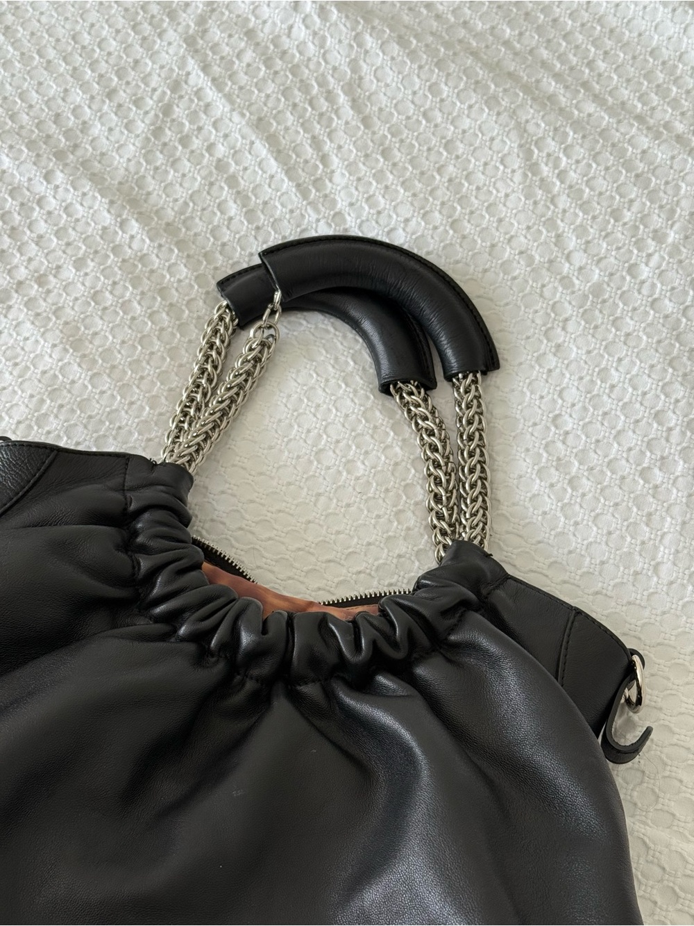 Stuart Weitzman Black Leather Chain Handle Hobo Shoulder Bag - Picture 2 of 8